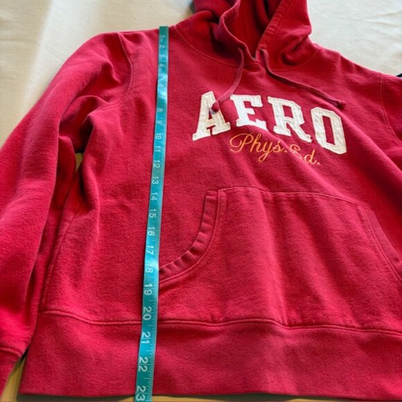 Aeroposatle Vintage Hoodie Sweatshirt Womens L Red Embroidered Logo AERO Phys Ed - Picture 3 of 6